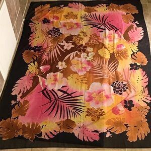 Tropical Floral Scarf with Pink and Brown Accents